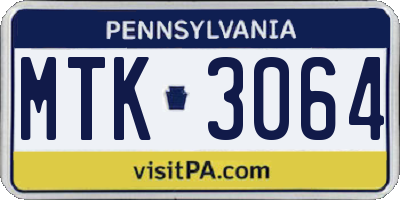 PA license plate MTK3064