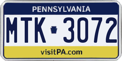 PA license plate MTK3072