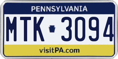 PA license plate MTK3094