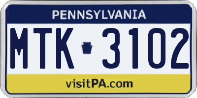 PA license plate MTK3102