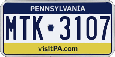 PA license plate MTK3107