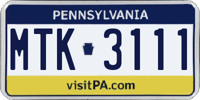 PA license plate MTK3111