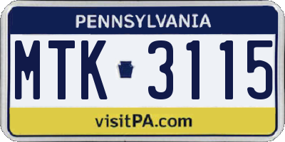 PA license plate MTK3115