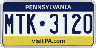 PA license plate MTK3120