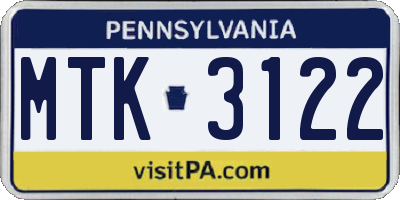 PA license plate MTK3122