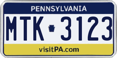 PA license plate MTK3123