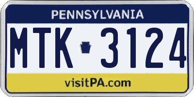 PA license plate MTK3124