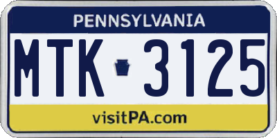 PA license plate MTK3125