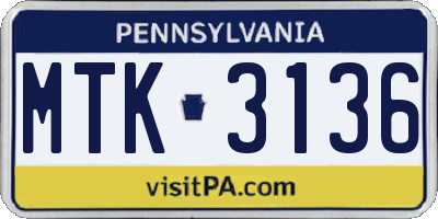 PA license plate MTK3136