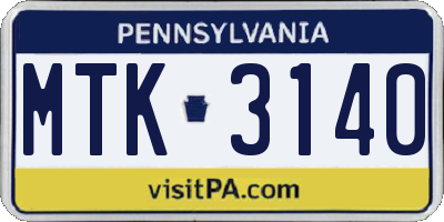 PA license plate MTK3140