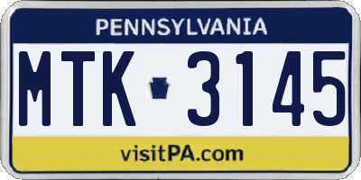 PA license plate MTK3145