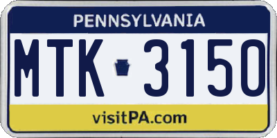 PA license plate MTK3150