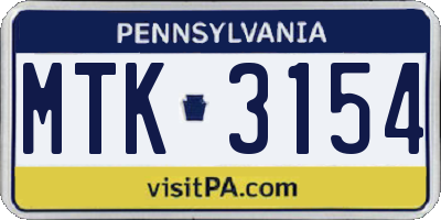 PA license plate MTK3154