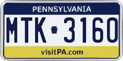 PA license plate MTK3160