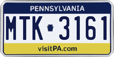PA license plate MTK3161