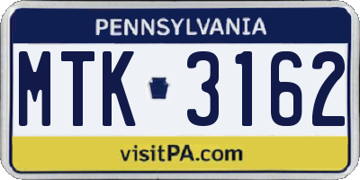 PA license plate MTK3162