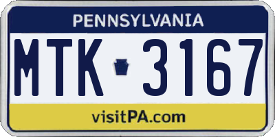 PA license plate MTK3167