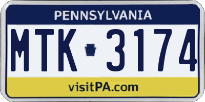 PA license plate MTK3174