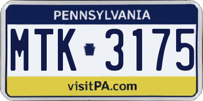 PA license plate MTK3175