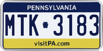 PA license plate MTK3183
