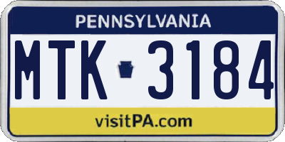 PA license plate MTK3184