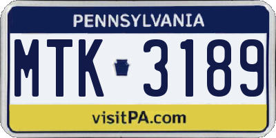 PA license plate MTK3189