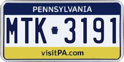 PA license plate MTK3191