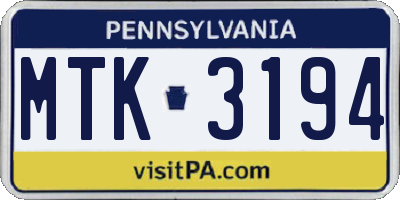 PA license plate MTK3194