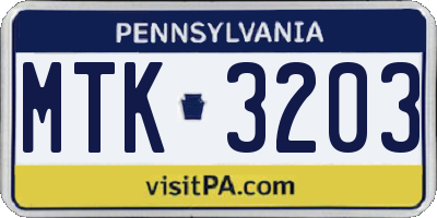 PA license plate MTK3203