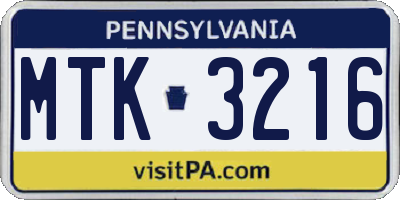 PA license plate MTK3216