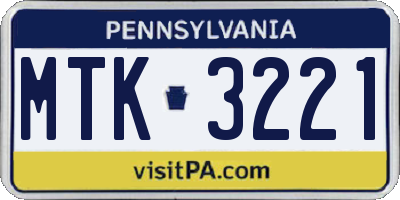 PA license plate MTK3221