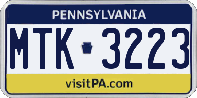 PA license plate MTK3223