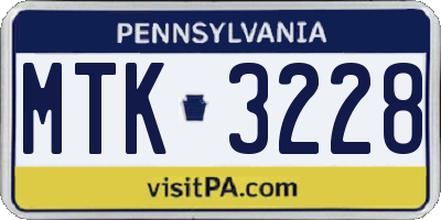 PA license plate MTK3228