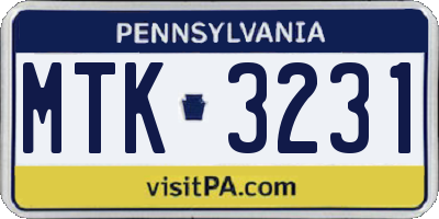 PA license plate MTK3231