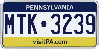 PA license plate MTK3239