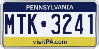PA license plate MTK3241