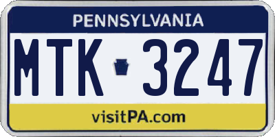 PA license plate MTK3247