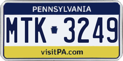 PA license plate MTK3249