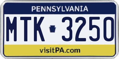 PA license plate MTK3250