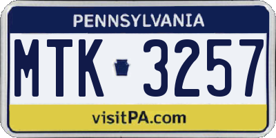 PA license plate MTK3257