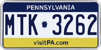 PA license plate MTK3262