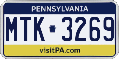 PA license plate MTK3269