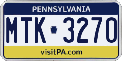 PA license plate MTK3270