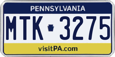 PA license plate MTK3275
