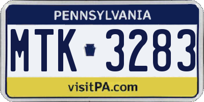 PA license plate MTK3283