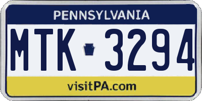 PA license plate MTK3294