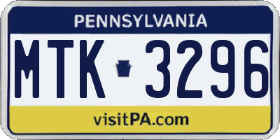 PA license plate MTK3296