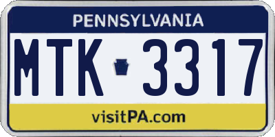 PA license plate MTK3317