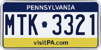 PA license plate MTK3321