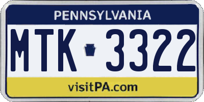 PA license plate MTK3322